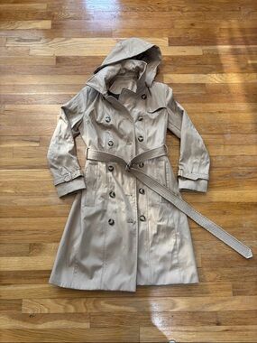 Calvin Klein Hooded Double-Breasted Trench Coat in Tan - Small